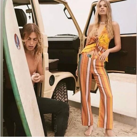 FREE PEOPLE La Paz Slim Striped Crop Pants Size 2 - Picture 2 of 12